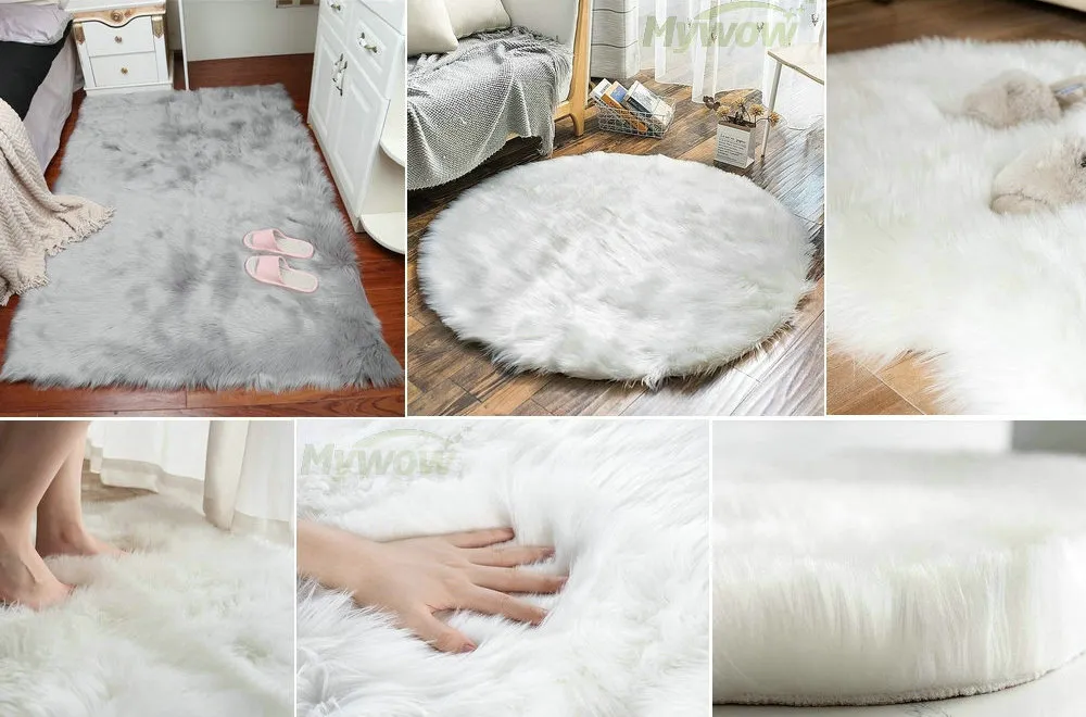 Super Soft White Fluffy Rug Faux Fur Area Rug, Fur Rugs for Bedroom, Fuzzy Carpet for Living Room