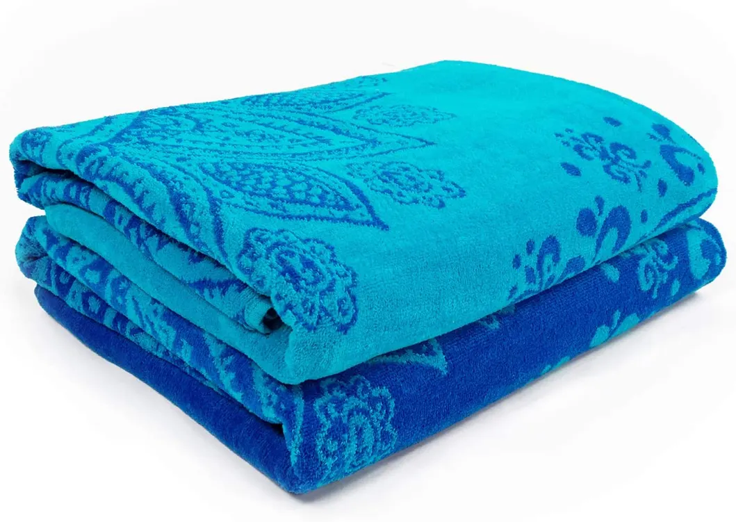 Superior 100% Cotton Floral Mandala Oversized Beach Towel - Blue