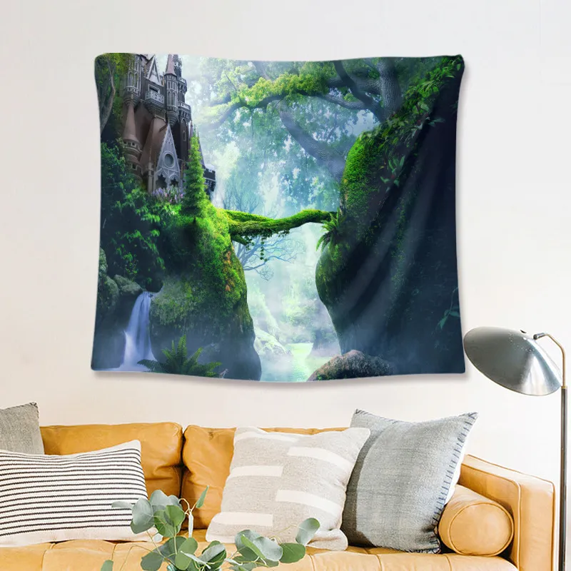 Trees Misty Forest Sunshine Through Wall Hanging Tapestry Nature Tapestry Landscape Hanging for Ceiling Hanging Room