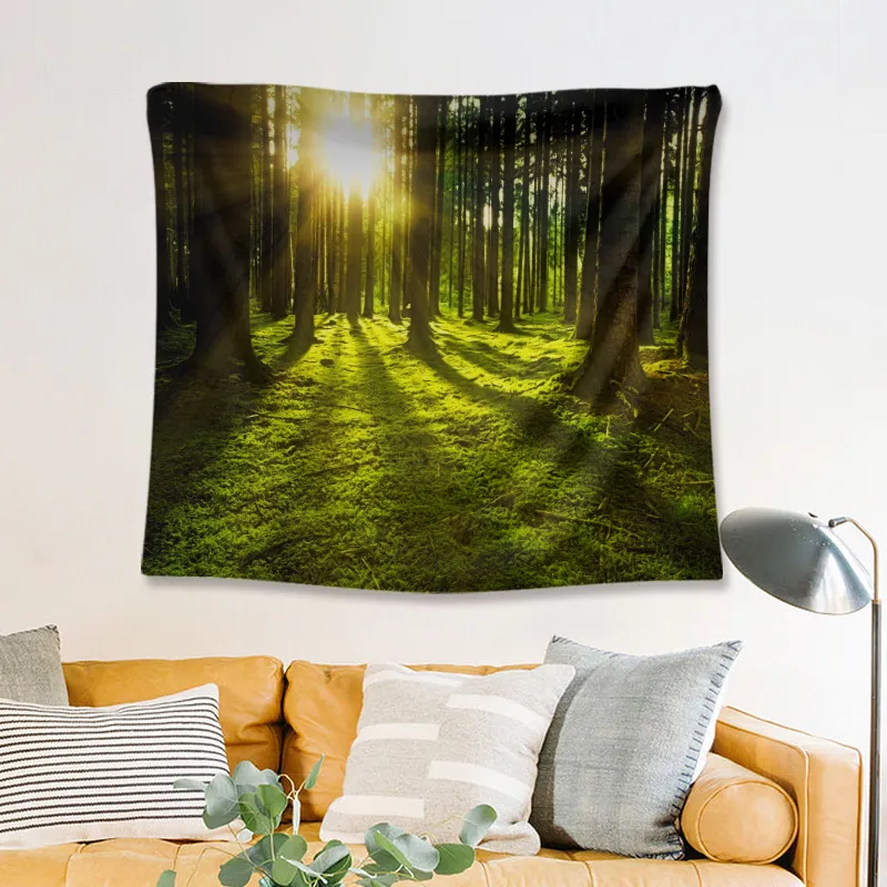 Trees Misty Forest Sunshine Through Wall Hanging Tapestry Nature Tapestry Landscape Hanging for Ceiling Hanging Room